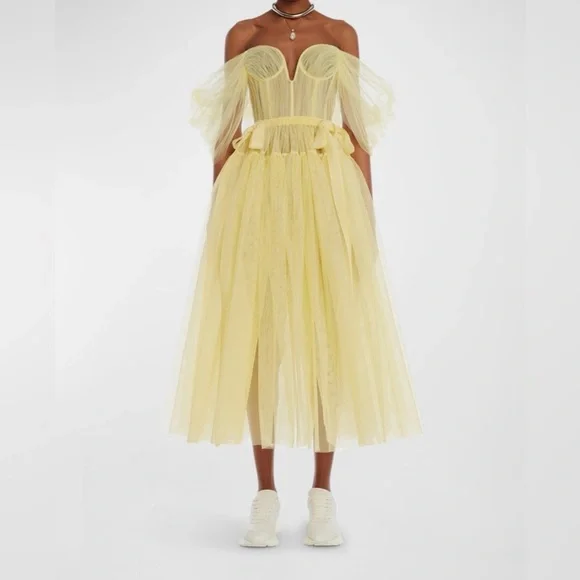 NWT Alexander McQueen Off the Shoulder Tulle Midi Dress Paris Runway IT 38 US 2 - Picture 2 of 8
